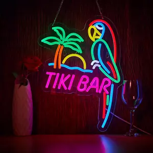 Tiki Bar Parrot Neon Sign LEDLamp Wall Decor Bar Man Cave Pool Party Beach Signs - Picture 1 of 11
