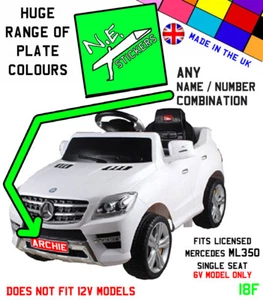 Personalised FRONT / BACK kids number plate for Licensed Mercedes ML350 6v car - Picture 1 of 3