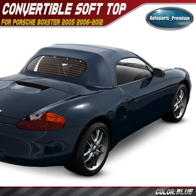 Tapa blanda convertible azul con ventana de vidrio para Porsche Boxster 2005-2012 2 puertas Foto 1 de 4