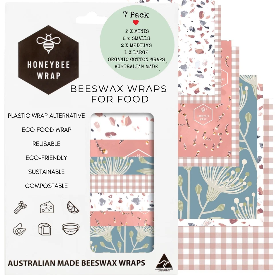 Envolturas de cera de abejas reutilizables para alimentos | Paquete de 7 | Ecológicas, orgánicas, biodegradables... Foto 1 de 4