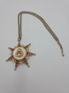 Vintage heraldisches Stern Medaillon Wappen an 22" silberfarbener Kette Septagon - Bild 1 von 10