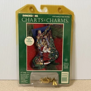 Dimensions Christmas Counted Stocking CHARTS & CHARMS Kit PEEKING AT SANTA 8538 - Picture 1 of 2