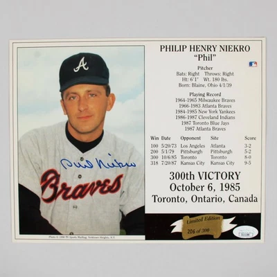 Phil Niekro Signed Photo Card Braves - COA JSA - Image 1 of 4