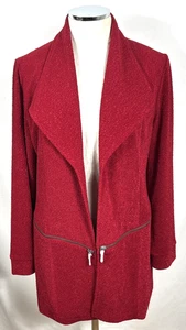 Soft Surroundings Womens Cardigan Sz M Red Crochet Open Front Boxy Lagenlook NEW - Picture 1 of 9