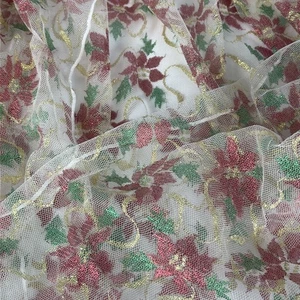Poinsettia And Vine Tablecloth Fabric Organza Shimmery Sparkly Approx 60x54 READ - Picture 1 of 3