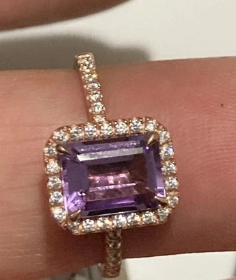 Anillo de oro de 10k amatista rosa circonita cúbica talla 7”.  Nuevo Foto 1 de 4