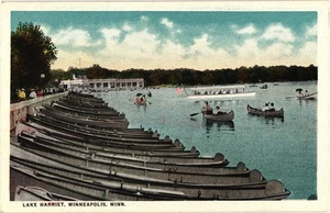 Vintage Lake Harriet Minneapolis Kanu Dock malerische Postkarte - Bild 1 von 2