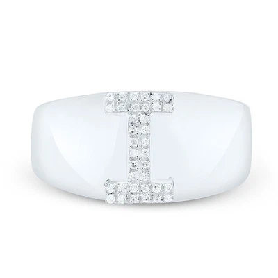 Anillo meñique inicial letra I bloque diamante genuino plata esterlina para hombre 1/10 quilates Foto 1 de 4