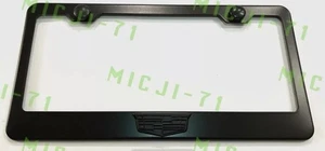 3D Cadillac Crest Emblem Matte Black Stainless Steel License Plate Frame W/ Caps - Picture 1 of 4