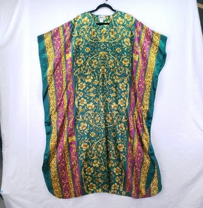 Winlar Multicolor Colorful Bold Boho Satin Floral Moo Moo Kaftan Maxi Dress - Picture 1 of 10