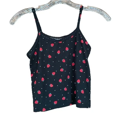 Womens Juniors Tank Cami Top Sz XS fun Flirty Cute Red Strawberry - Image 1 of 4
