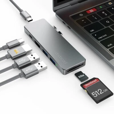 dodocool 7 in 2 Aluminum Alloy USB-C Hub Adaptor with 2 Thunderbolt 3 connectors - Image 1 of 4