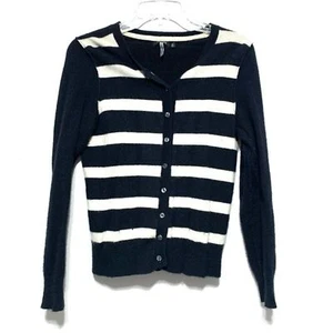 Apt. 9 Cashmere Cardigan size Medium Black & White Stripe Long Sleeve Button Up  - Picture 1 of 8