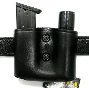 TAGUA Schwarz Leder Magazin & Taschenlampenträger für H&K HK45 AUTO - Bild 1 von 4