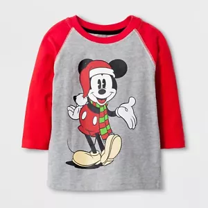 Disney Toddler Baby Boys' Santa Mickey Mouse Christmas Long Sleeve Shirt 12M, 2T - Picture 1 of 4
