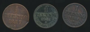 German States - Hannover 1847A, 1860B & 1861B PFENNIG (3 coins) Copper - Picture 1 of 2
