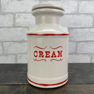 House Of Webster CREAM JAR PITCHER white & red milk jug canister w/ lid 40oz - Picture 1 of 12