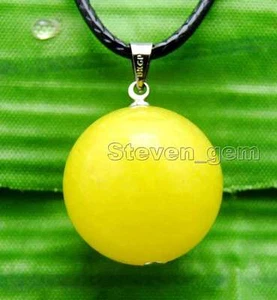 SALE Big 18mm Round yellow jade pendant cord 17 to 18" necklace -nec5944 - Picture 1 of 5