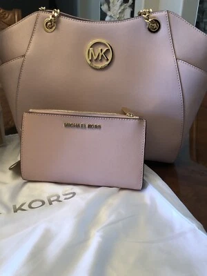 Michael Kors Cartera Bolso con Cartera Monedero Conjunto Cuero Rosa Salmón Nuevo Foto 1 de 4