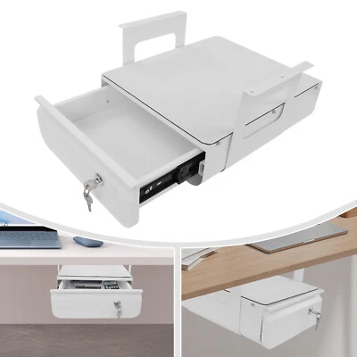 13” Under Desk Pull-Out Drawer Lockable Sliding Storage Drawer White With Lock - Изображение 1 из 4