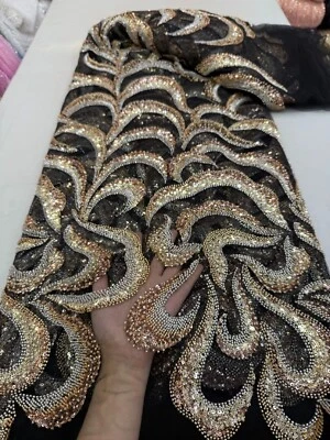 YQOINFKS Tela Lentejuelas Red Francesa Tul Encaje Bordado Cuentas Novia Mujeres 5 Y Foto 1 de 4