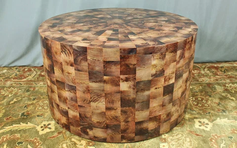 Bernhardt drum cocktail / coffee table, tessellated, coconut shell ? veneer Cover