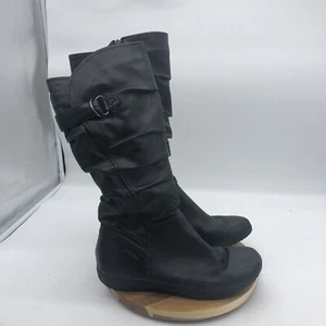 Josef Seibel Naly 23 Scrunched Tall Boots Womens 9 Black Leather Zip Up Casual - Picture 1 of 13