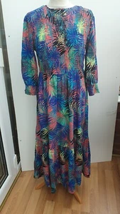 Abito MONSOON manica 3/4 stampa palma shirred UK 16 nuovo etichette bx10 - Foto 1 di 6