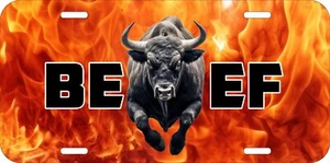 CAMIÓN DE GRANJA 7 BEEF EAT BULL FLAG ALUMINIO METAL NEGRO PLACA DE LICENCIA - Imagen 1 de 1