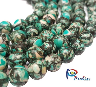48 Türkis mosaik Perlen 8mm Rund Edelstein Halbedelsteine Schmuckstein G4 - Bild 1 von 4