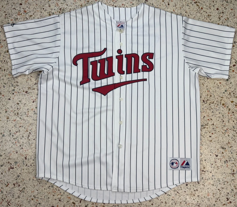 Majestic Vtg Minnesota Twins #33 Justin Morneau Striped Baseball Jersey Size XXL - Image 1 of 4
