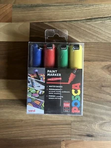 Uni Posca PC-8K Lackmarker 4 Standardfarben 8 mm breit Meißel Neu - Bild 1 von 3