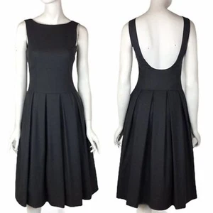 THEORY Fit & Flare Dress Pleated Grey Open Back Women's 2 - Picture 1 of 8