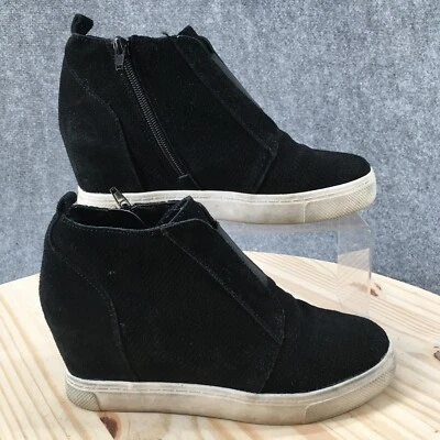 Steve Madden Botas Mujer 7.5 Wavery Cuña Tenis Botines Negro Gamuza Cremallera Lateral Foto 1 de 4