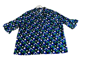 Catherines Blouse Tunic Women's 3X  Black Green Button up 3/4 sleeve Office - Picture 1 of 17