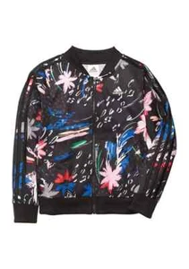 adidas Girls Floral Tricot Bomber Jacket TRACK SIZE L LARGE 14 BLACK FLORAL NEW - Picture 1 of 2