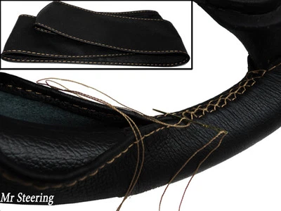 Para Rover 200/25 Real Negro Italiano Funda de Piel Del Volante Beige Pegatina - Imagen 1 de 2