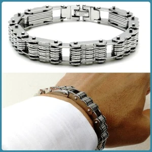 Bracciale in acciaio inox catena moto grossa da uomo donna braccialetto argento - Foto 1 di 7