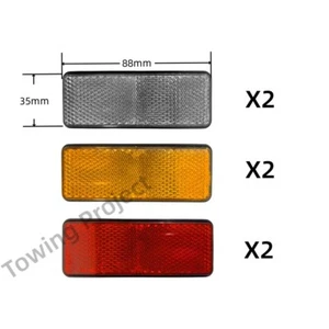 6 X Red Amber White Trailer Reflectors 88x35mm Self Adhesive Reflector Caravan - Picture 1 of 7