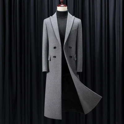 New Men's Coat Slim Fit Windbreaker Wool  Thick Casual Double Breasted Overcoat - Image 1 of 4