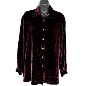 Valerie Stevens Damen-Top aus zerkleinertem Samt mit Knopfleiste Größe 4 burgunderrot Urlaub Party - Bild 1 von 6