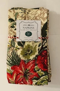New April Cornell Merry Antique Floral Christmas 100% Cotton Napkins Set of 10 - Picture 1 of 1