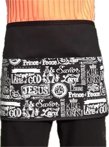 ￼ Religious peace love waitress waist Half apron 3 pocket restaurant Servers - Picture 1 of 7