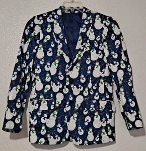 SUSLO COUTURE Snowman Holiday Blazer Suit Jacket Blue - BOYS - Size 16 / XXL - Picture 1 of 10