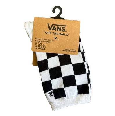 Vans Black Check Crew Sock Womens/Girls Size 1-6 - Image 1 of 4