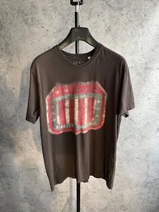 Guess USA Flag Print T-Shirt Brown Mens size S Guess Los Angeles - Picture 1 of 13