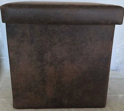 Folding Ottoman Dark Brown-14Wx14Dx14.5H-Faux Leather or Suede-Great for RV's - Image 1 of 4