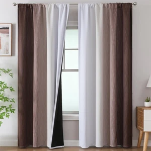 Brown and Greyish White Ombre Blackout Curtains for Living Room, Thermal Insu... - Picture 1 of 9