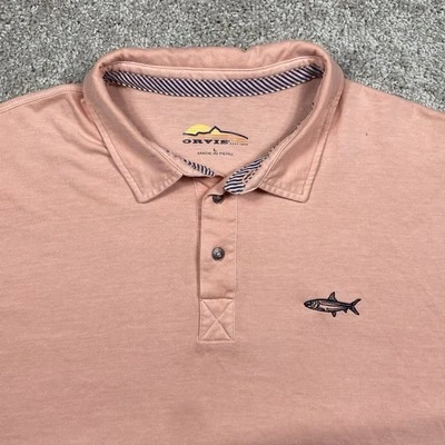 Camisa polo masculina Orvis grande truta bumbum rosa clássica manga curta logotipo salmão SS - Imagem 1 de 4