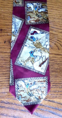 Corbata Faisanes Rojo Seda 100% Seda William Chase 56" x 3.75" De Colección Rara Hecha en EE. UU. Foto 1 de 4